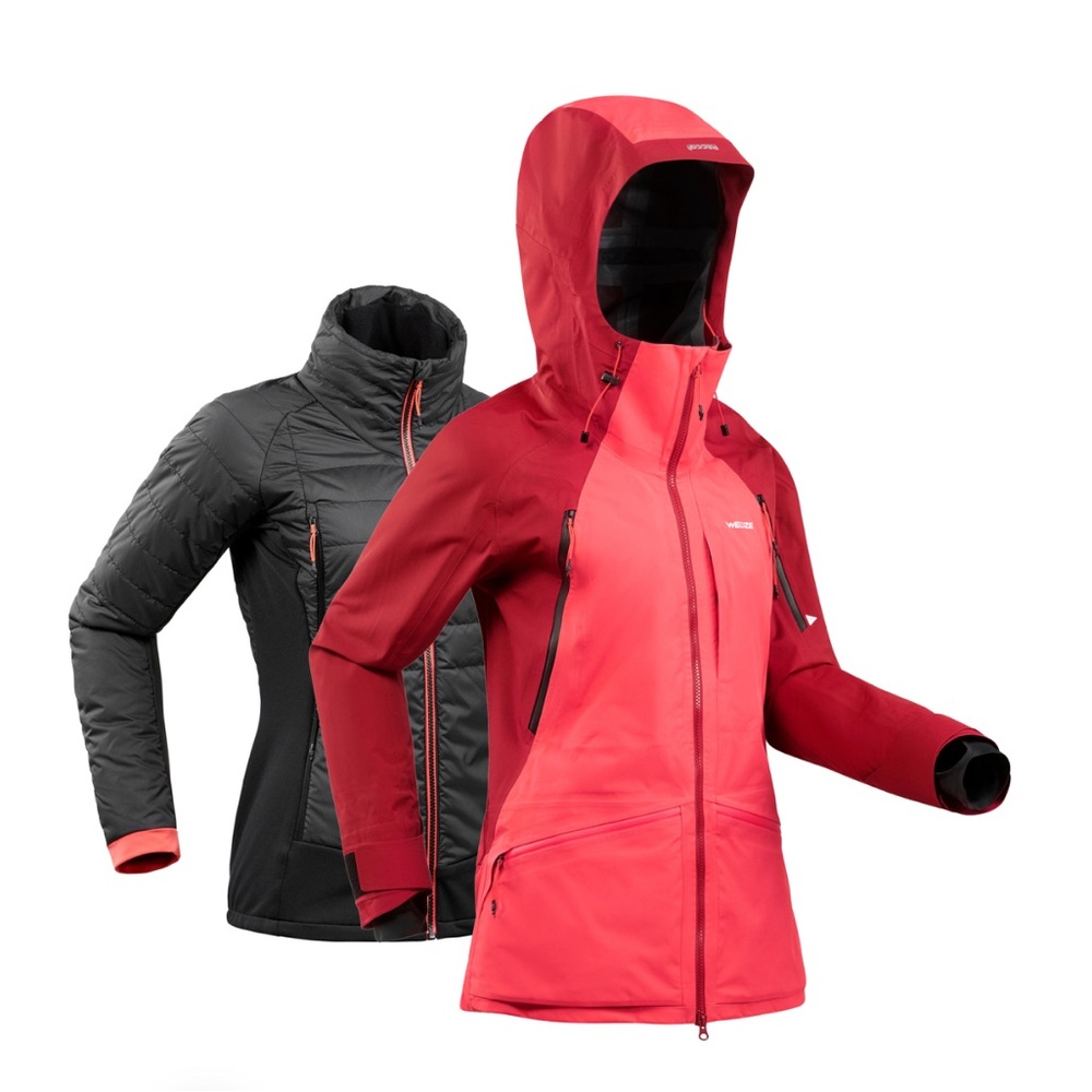 Wedze Veste ski FR 900 (Decathlon) - Women Freeride Ski Jacket - Maroon Pink